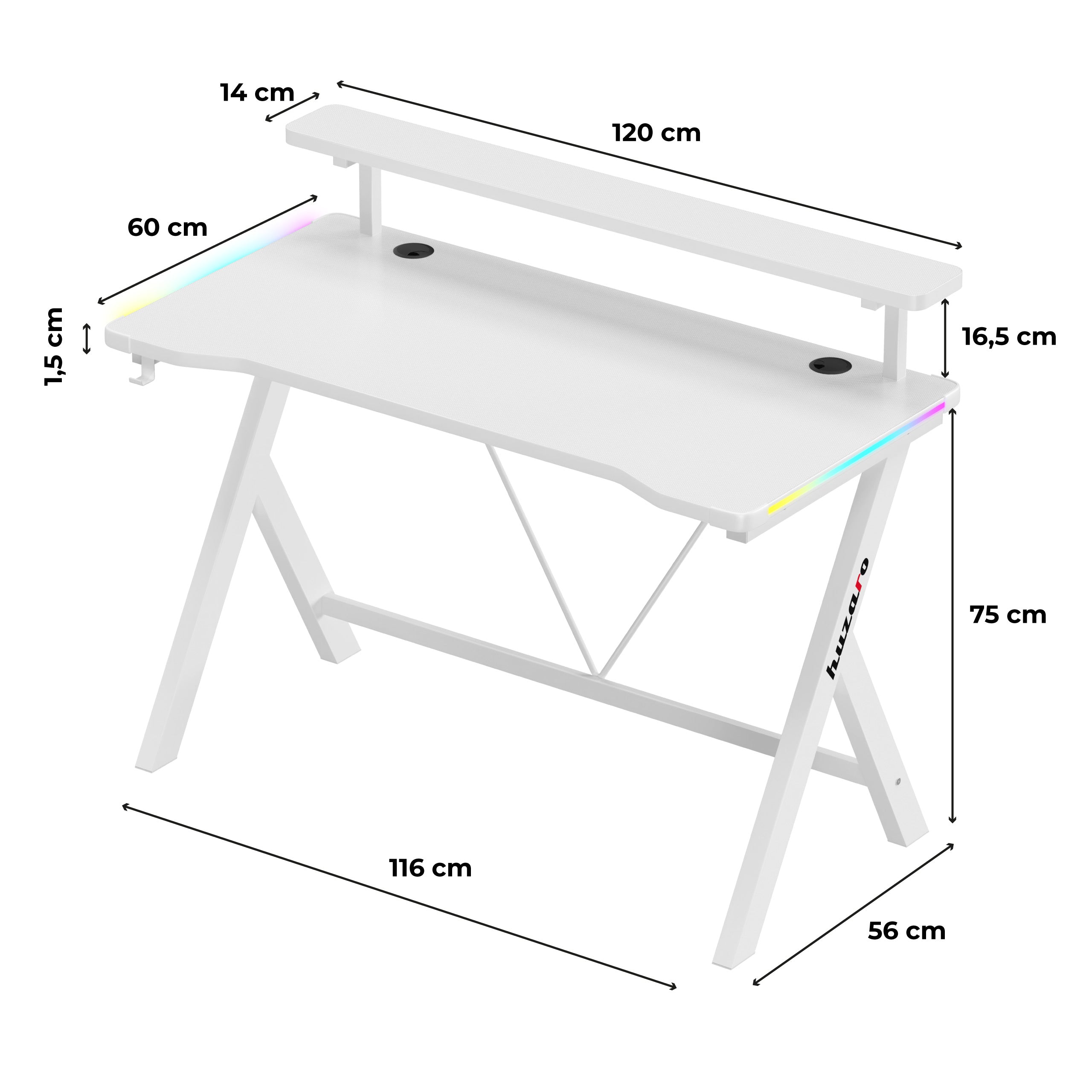 Gaming-Schreibtisch LED Huzaro Hero 1.9 RGB White 120 cm