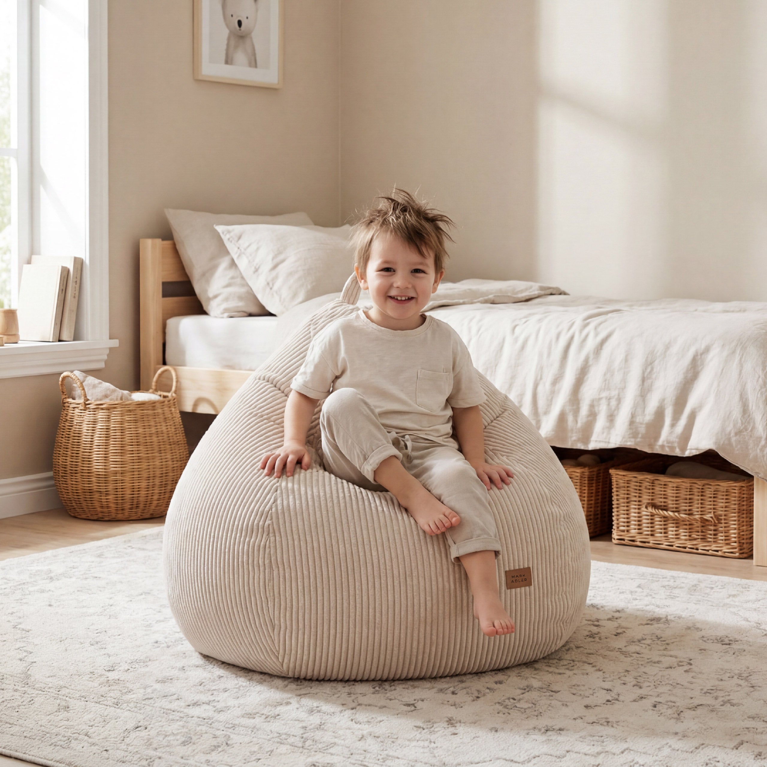 Beigefarbener Kordsamt-Pouffe