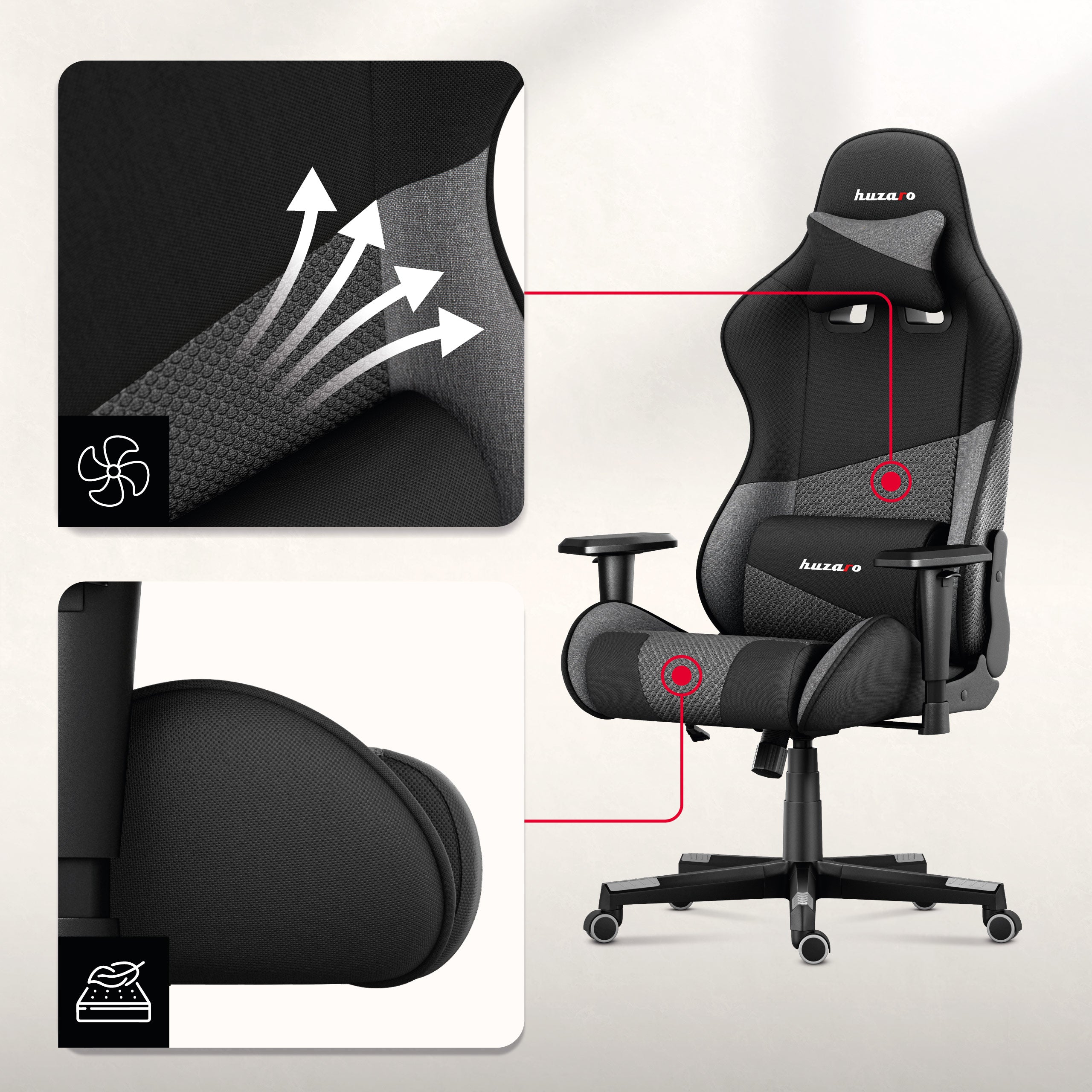 Gaming-Sitze aus Stoff mit AIR-Technologie.