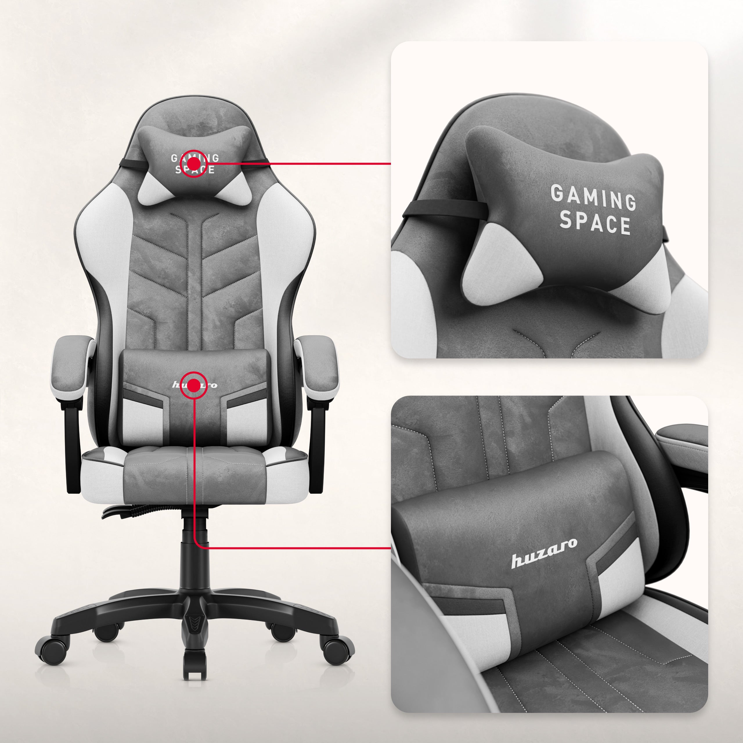 Gaming-Stuhl Velours Huzaro Force 2.7 Grau