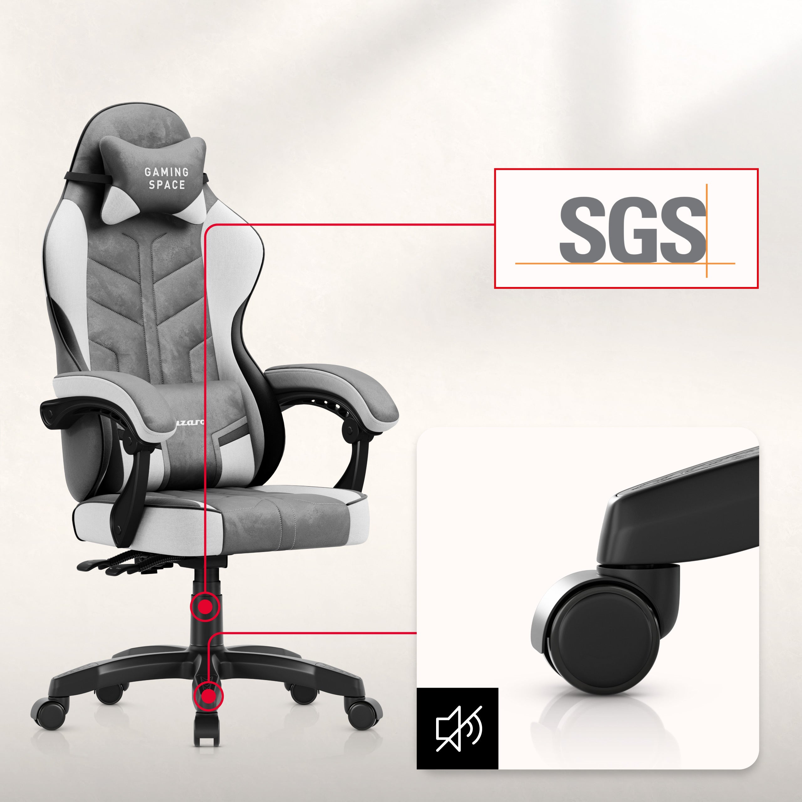 Gaming-Stuhl Velours Huzaro Force 2.7 Grau