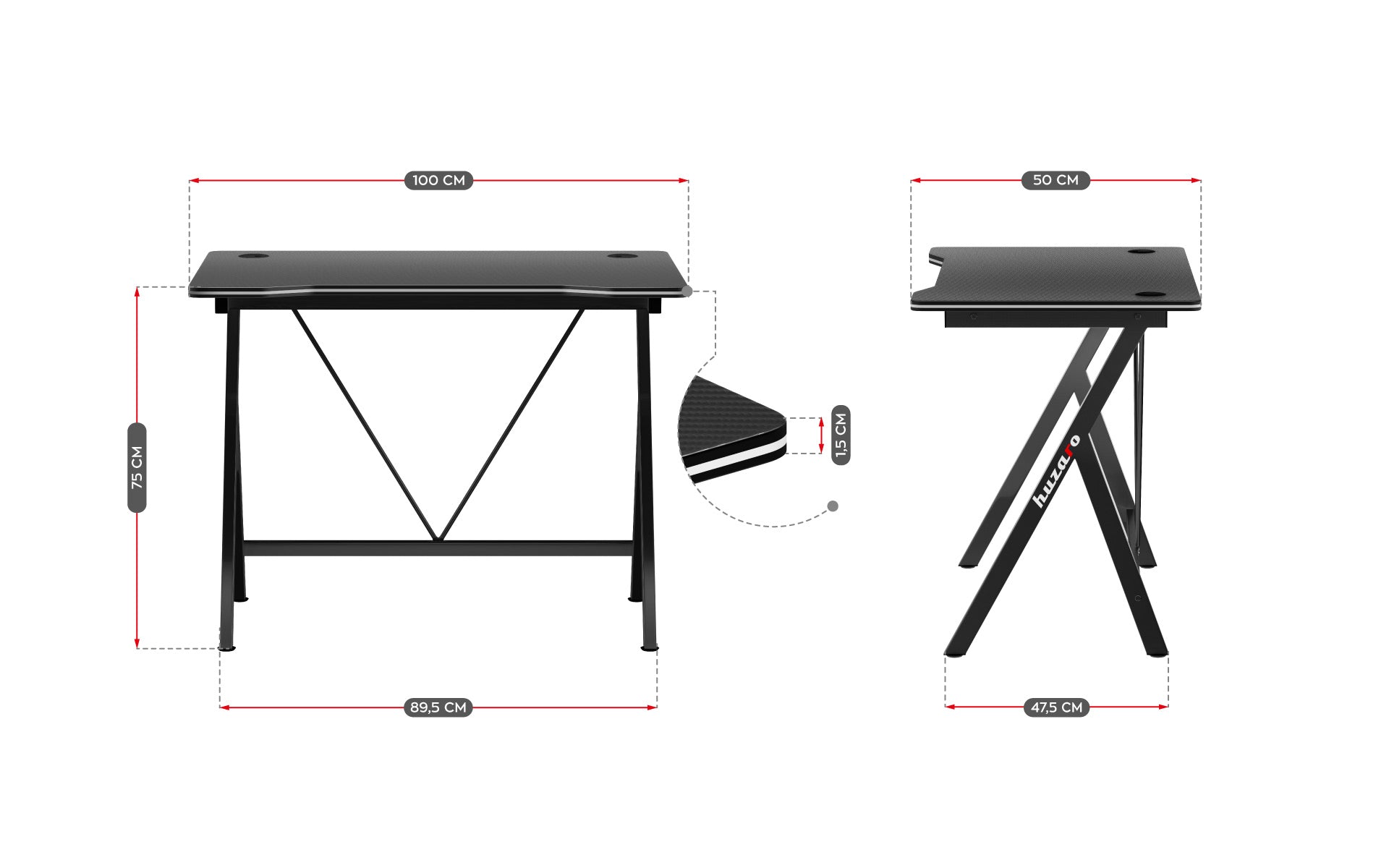 Gaming-Schreibtisch Huzaro Hero 1.4 Black 100 cm