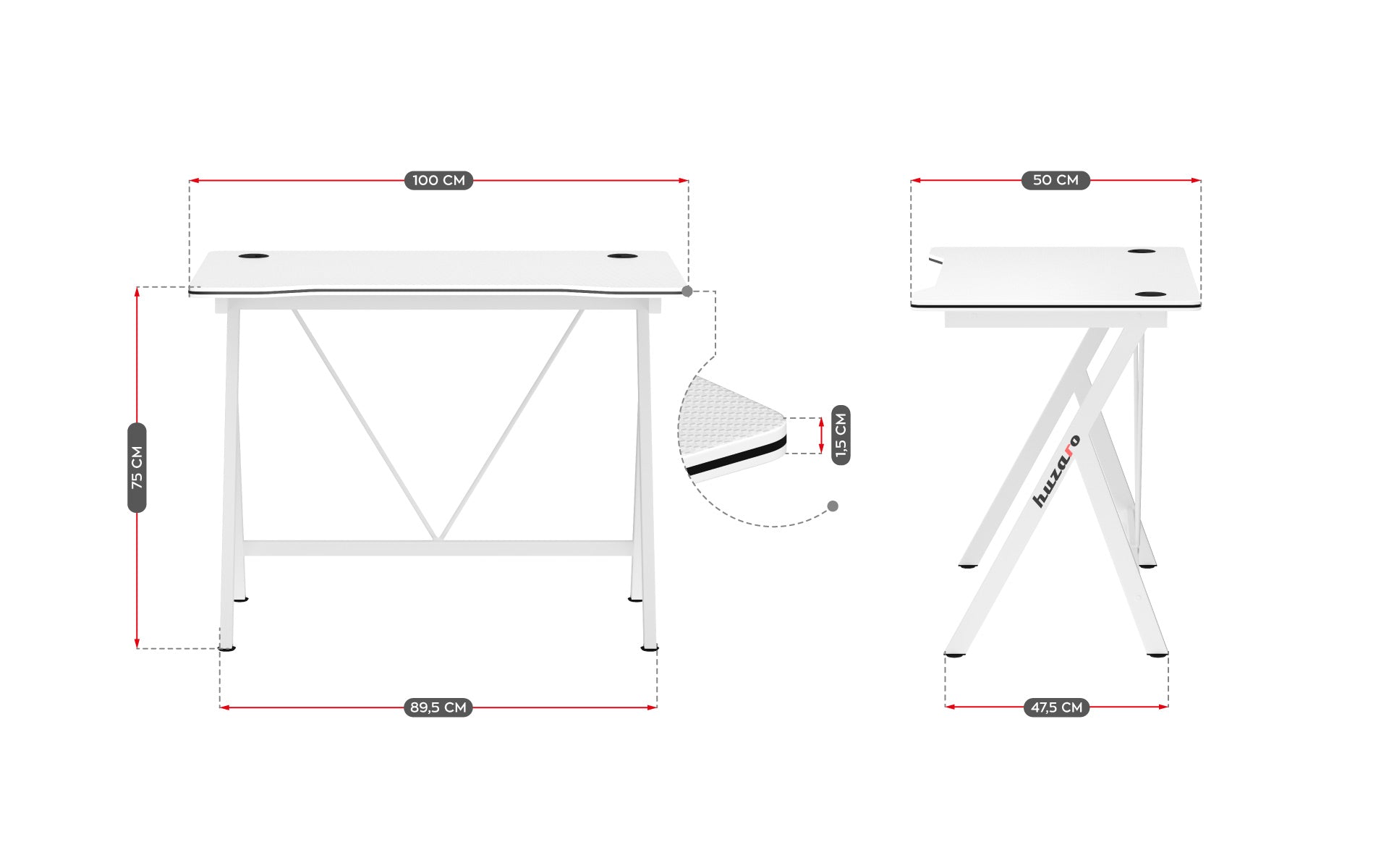 Gaming-Schreibtisch Huzaro Hero 1.4 White 100 cm
