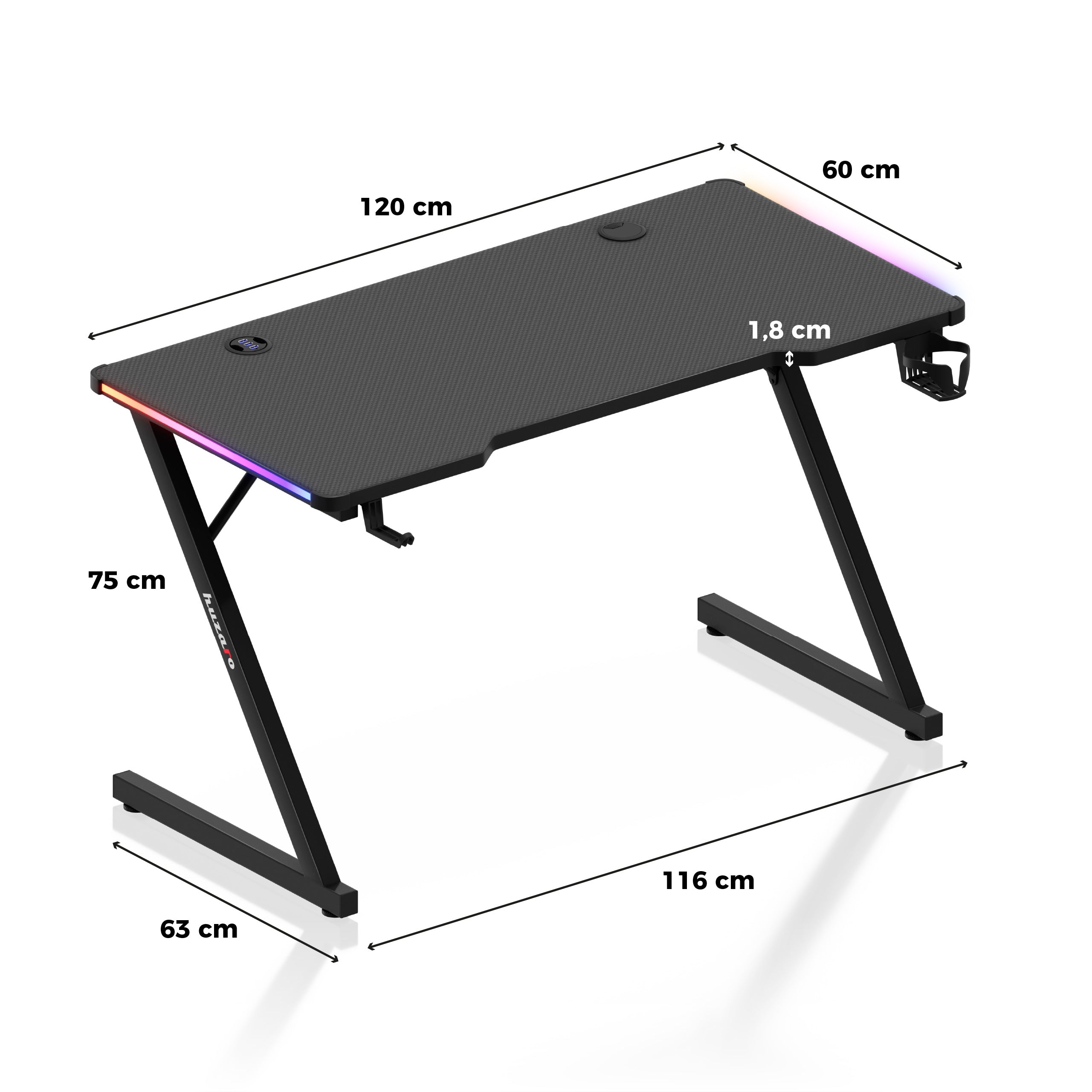 Gaming-Schreibtisch Huzaro Hero 2.5 RGB LED Schwarz 120 cm
