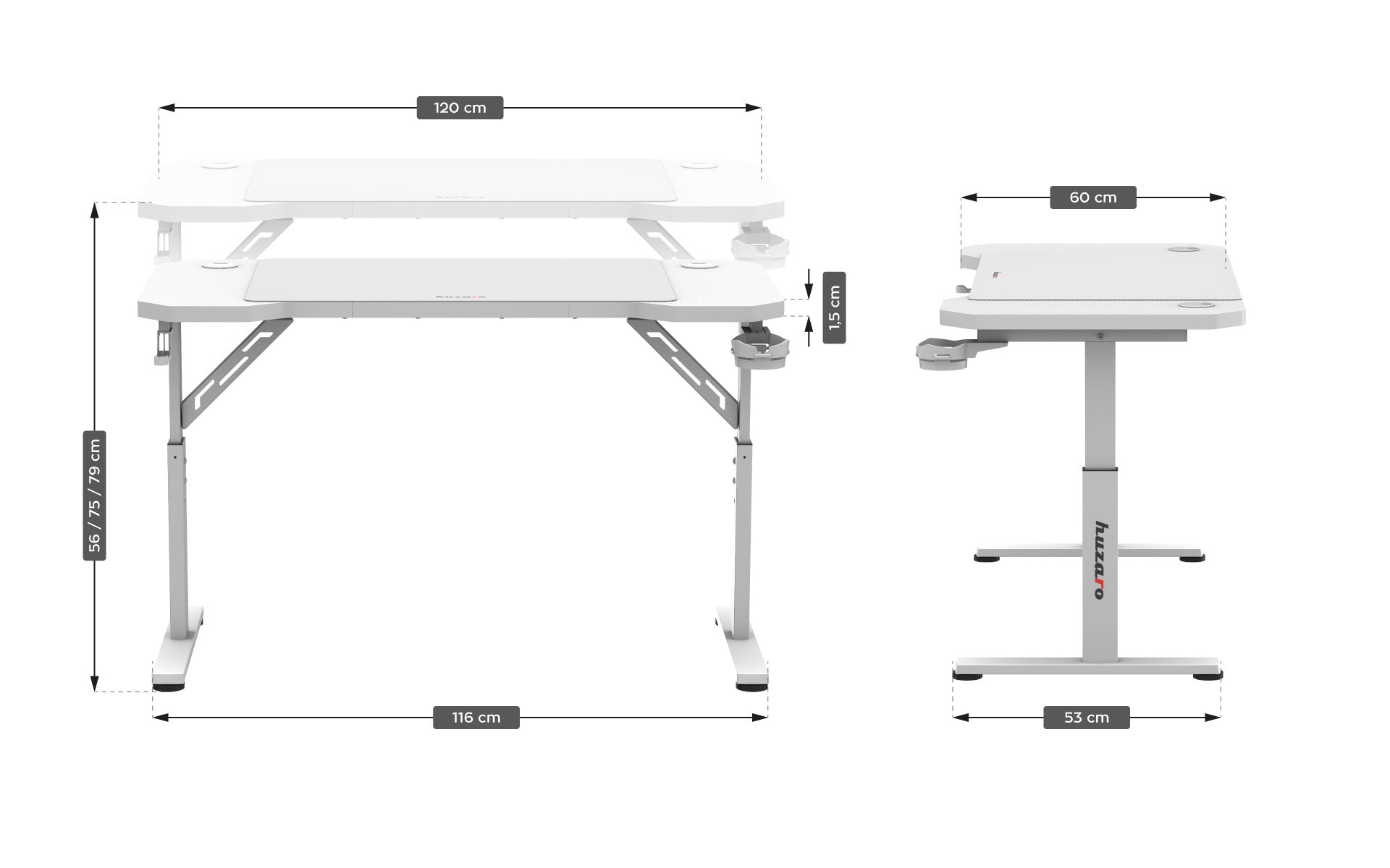 Gaming-Schreibtisch HUZARO Hero 2.6 White 120 cm