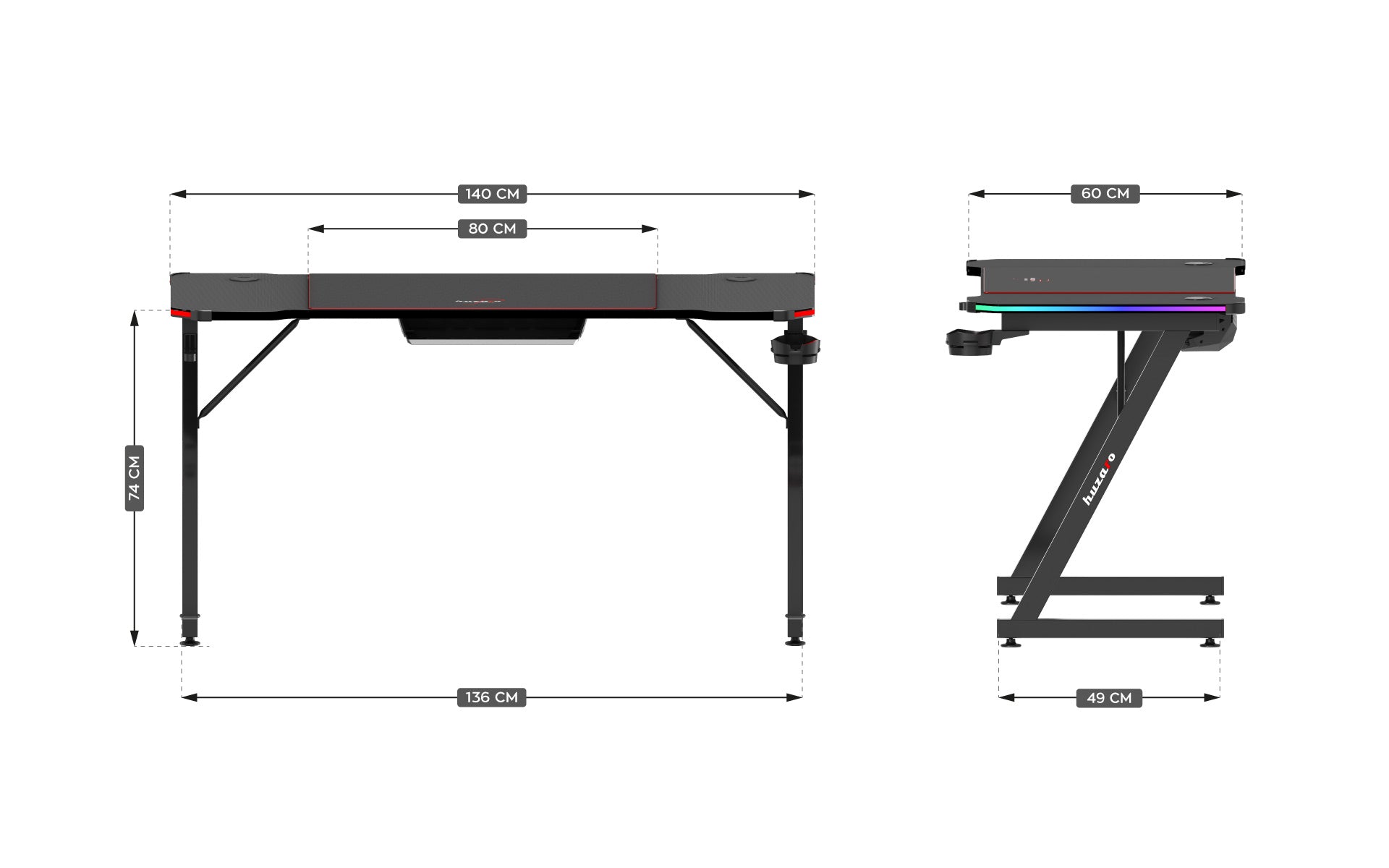 Gaming-Schreibtisch Huzaro Hero 3.3 RGB Schwarz 140 cm