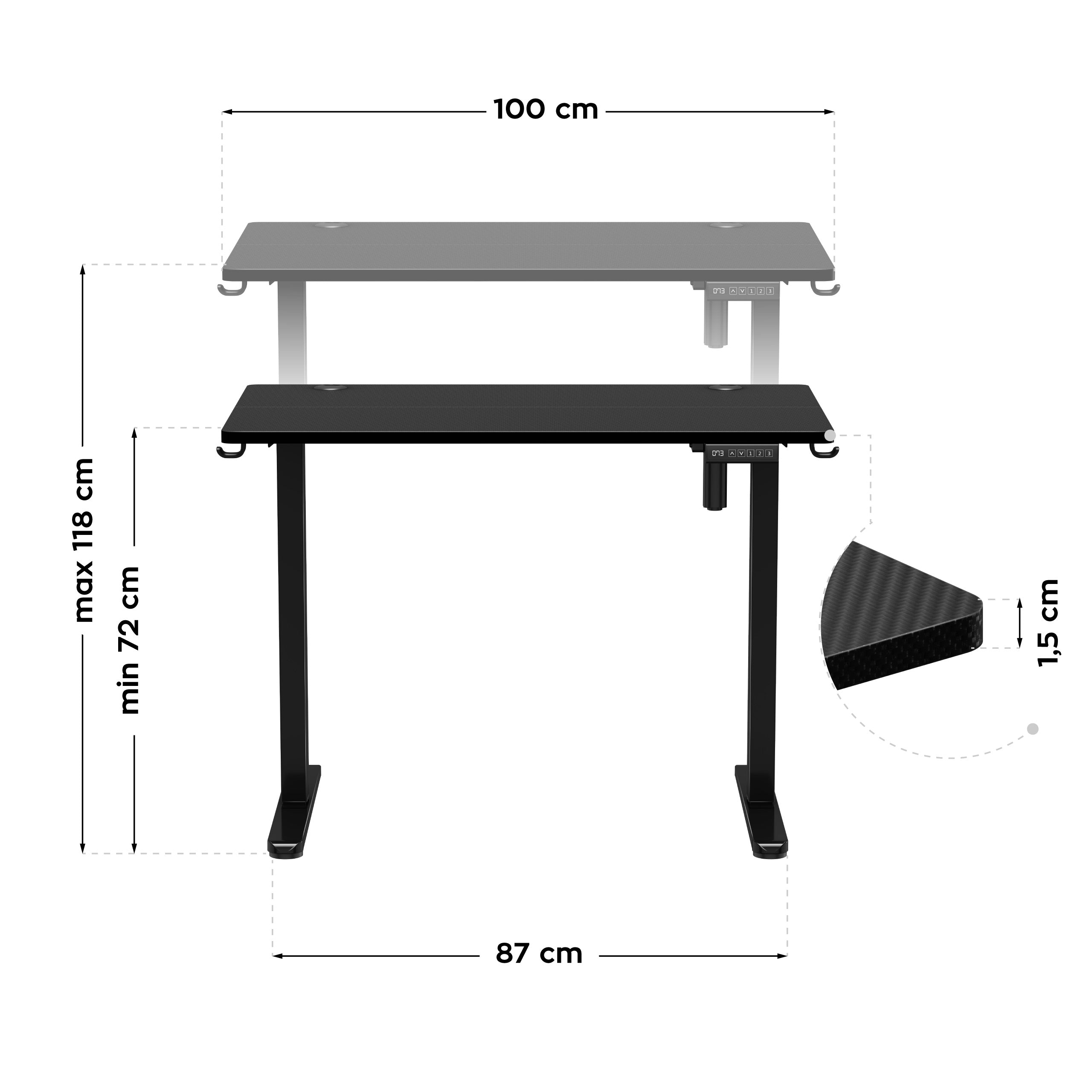 Elektrischer Schreibtisch Huzaro Hero 7.9 Black 100 cm