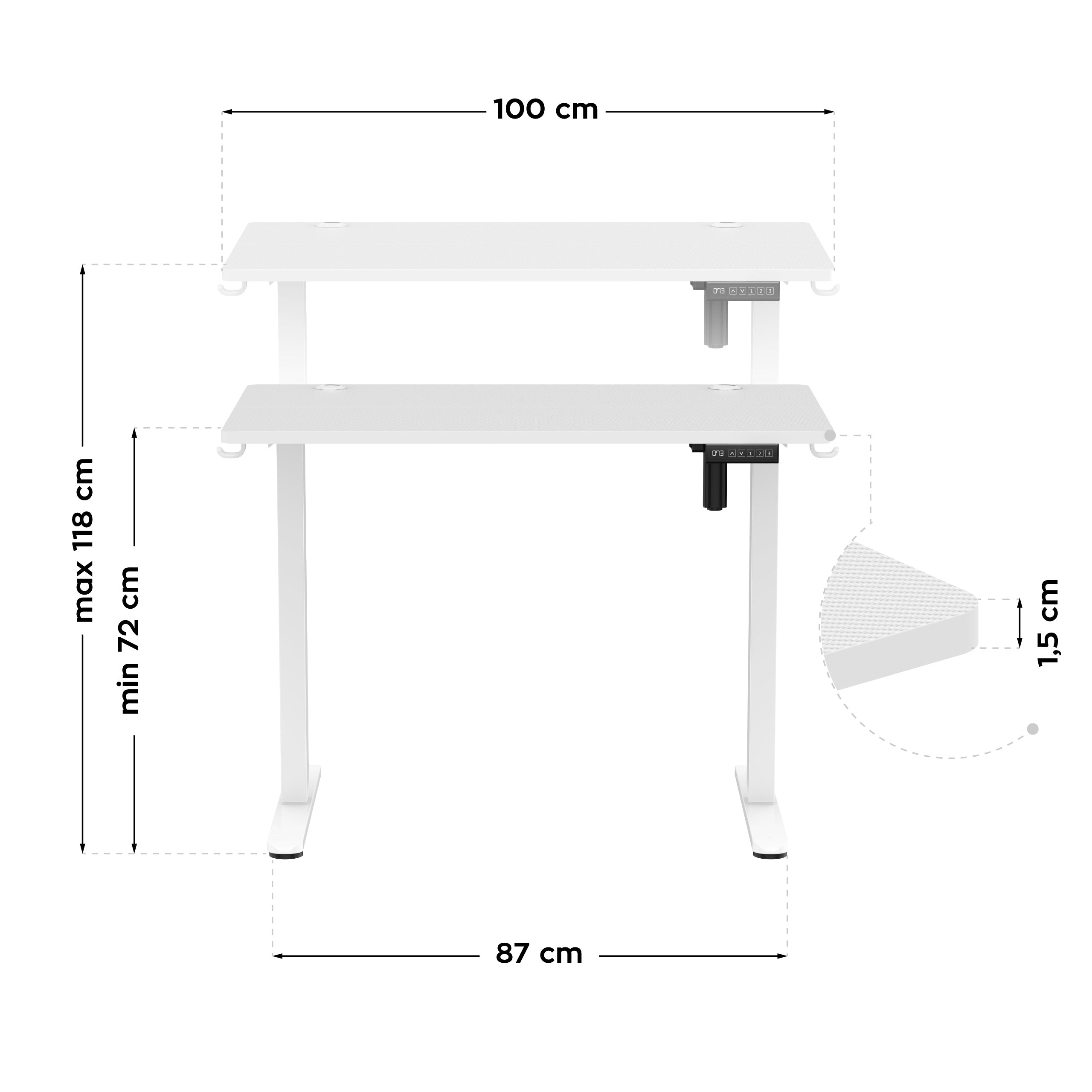 Elektrischer Schreibtisch Huzaro Hero 7.9 White 100 cm