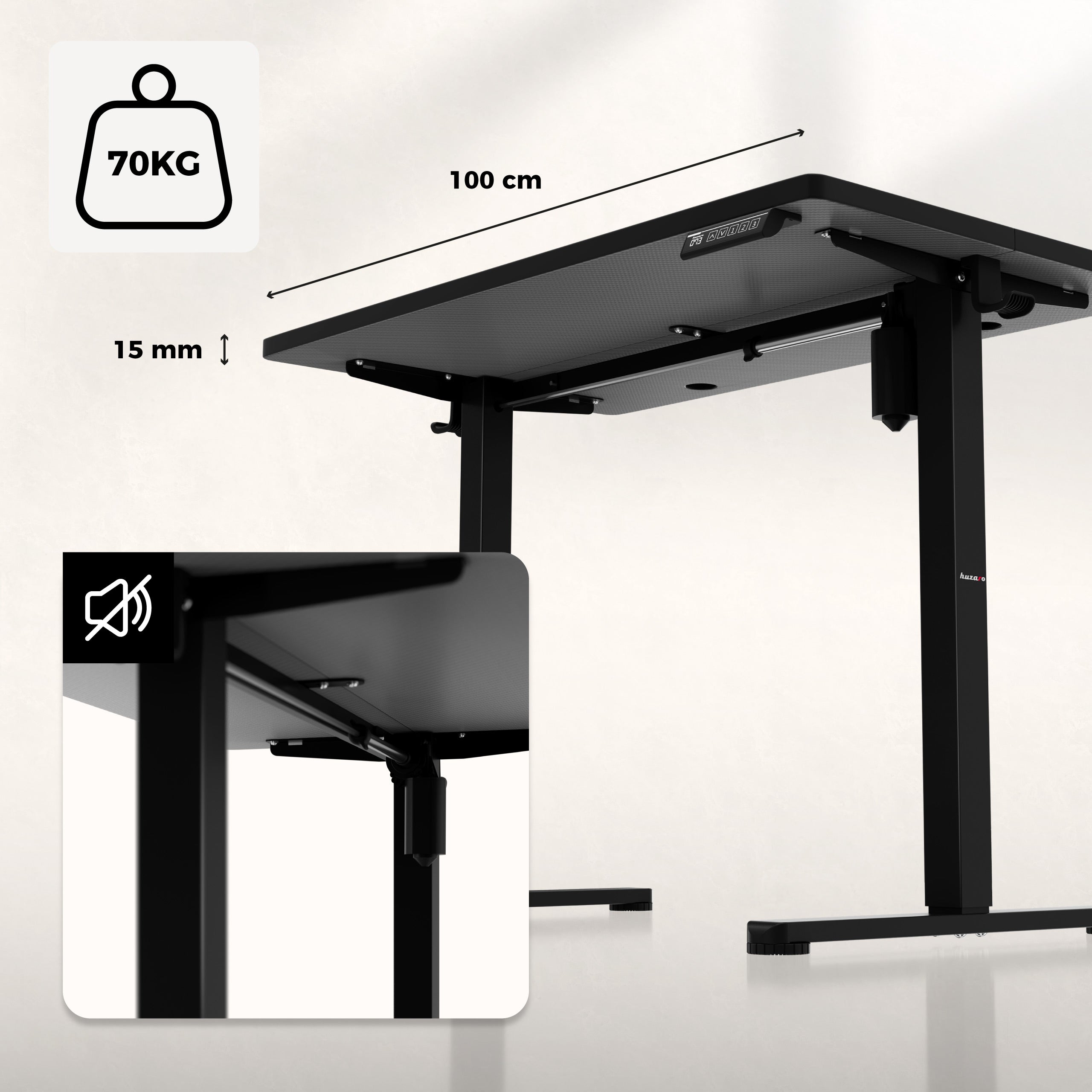 Elektrisch höhenverstellbarer Schreibtisch auf Rollen Huzaro Hero 7.8 Black