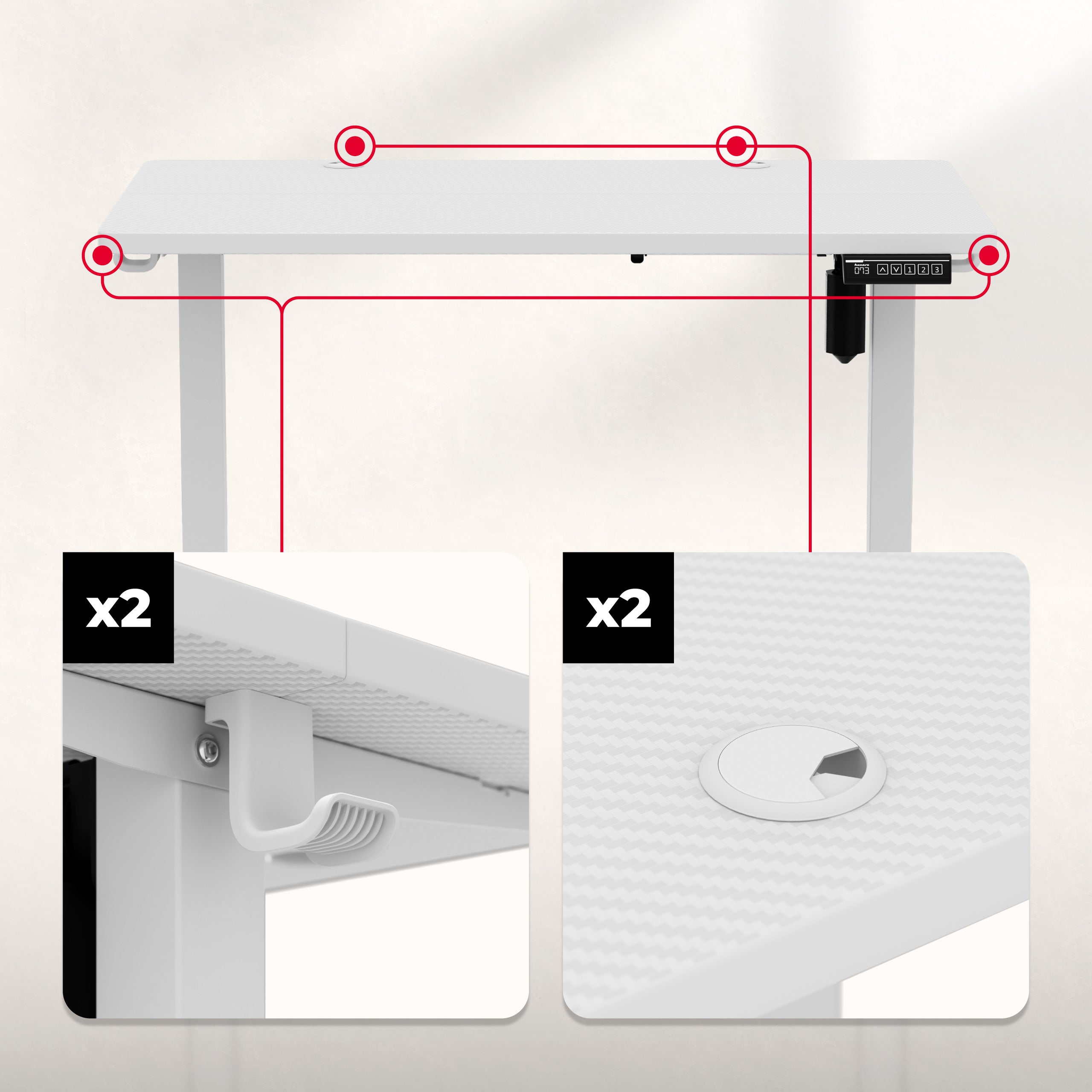 Elektrisch höhenverstellbarer Schreibtisch auf Rollen Huzaro Hero 7.8 White