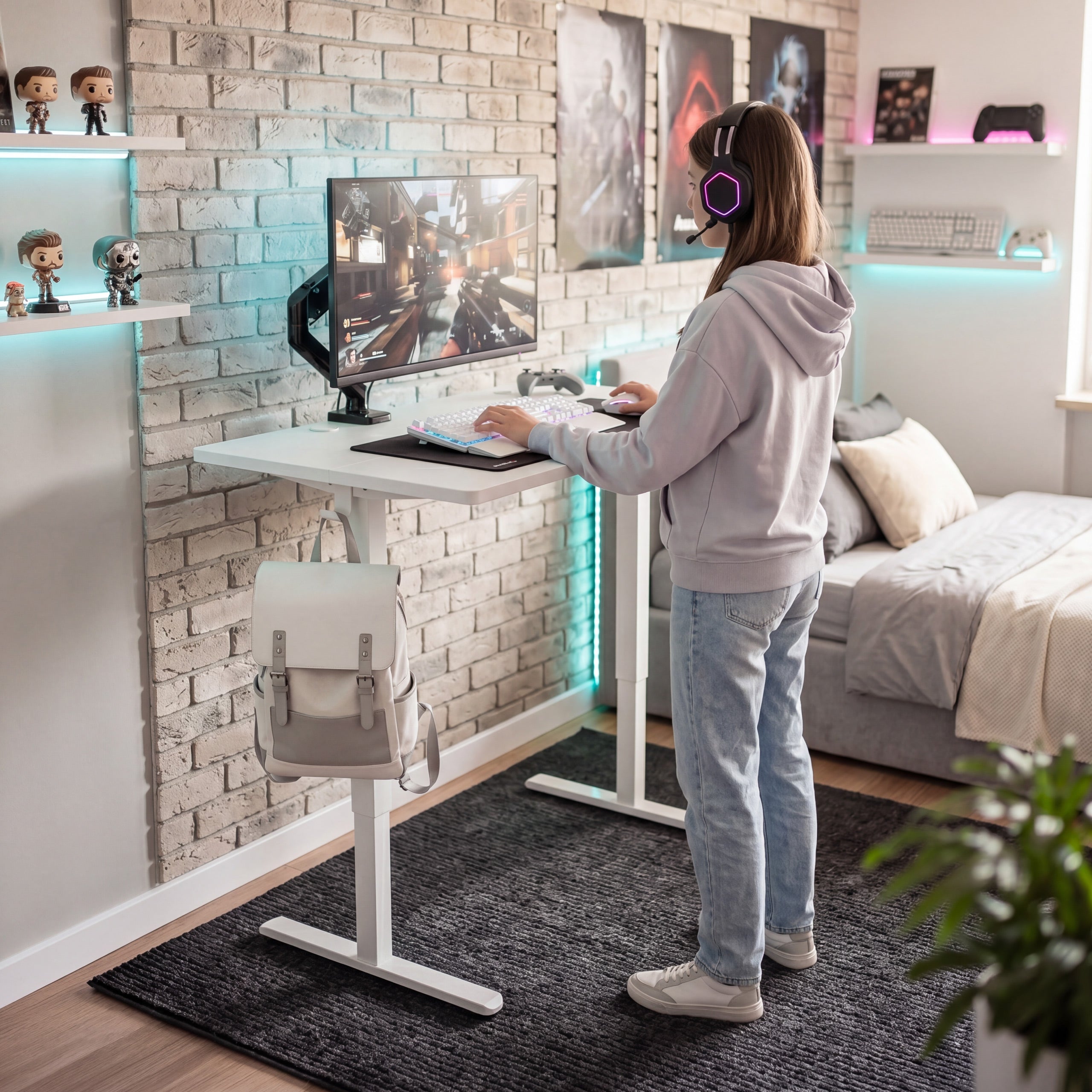 Elektrisch höhenverstellbarer Schreibtisch auf Rollen Huzaro Hero 7.8 White