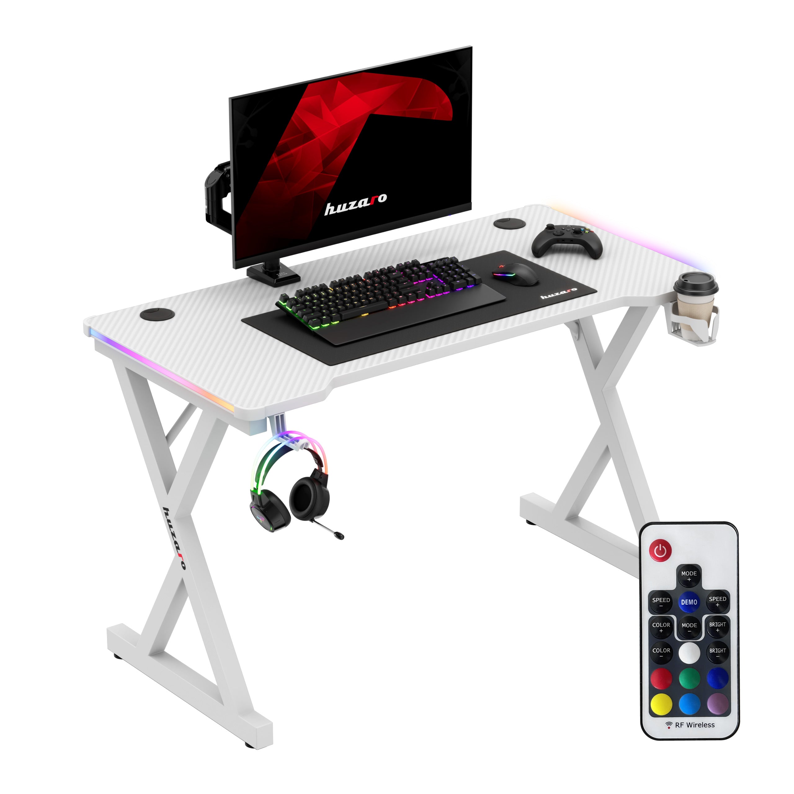 LED-Gaming-Schreibtisch Huzaro Hero 2.3 RGB Weiß 120 cm