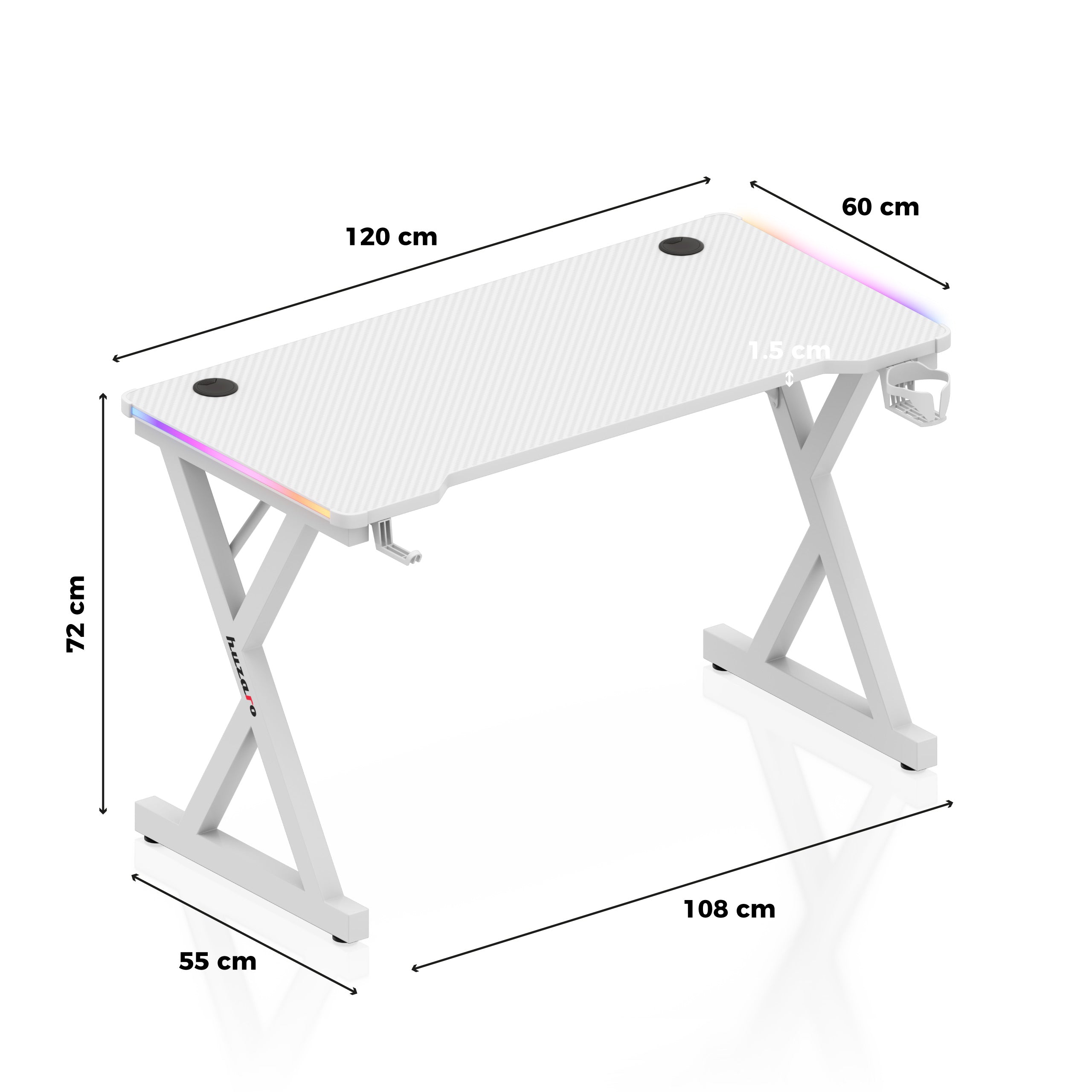 LED-Gaming-Schreibtisch Huzaro Hero 2.3 RGB Weiß 120 cm