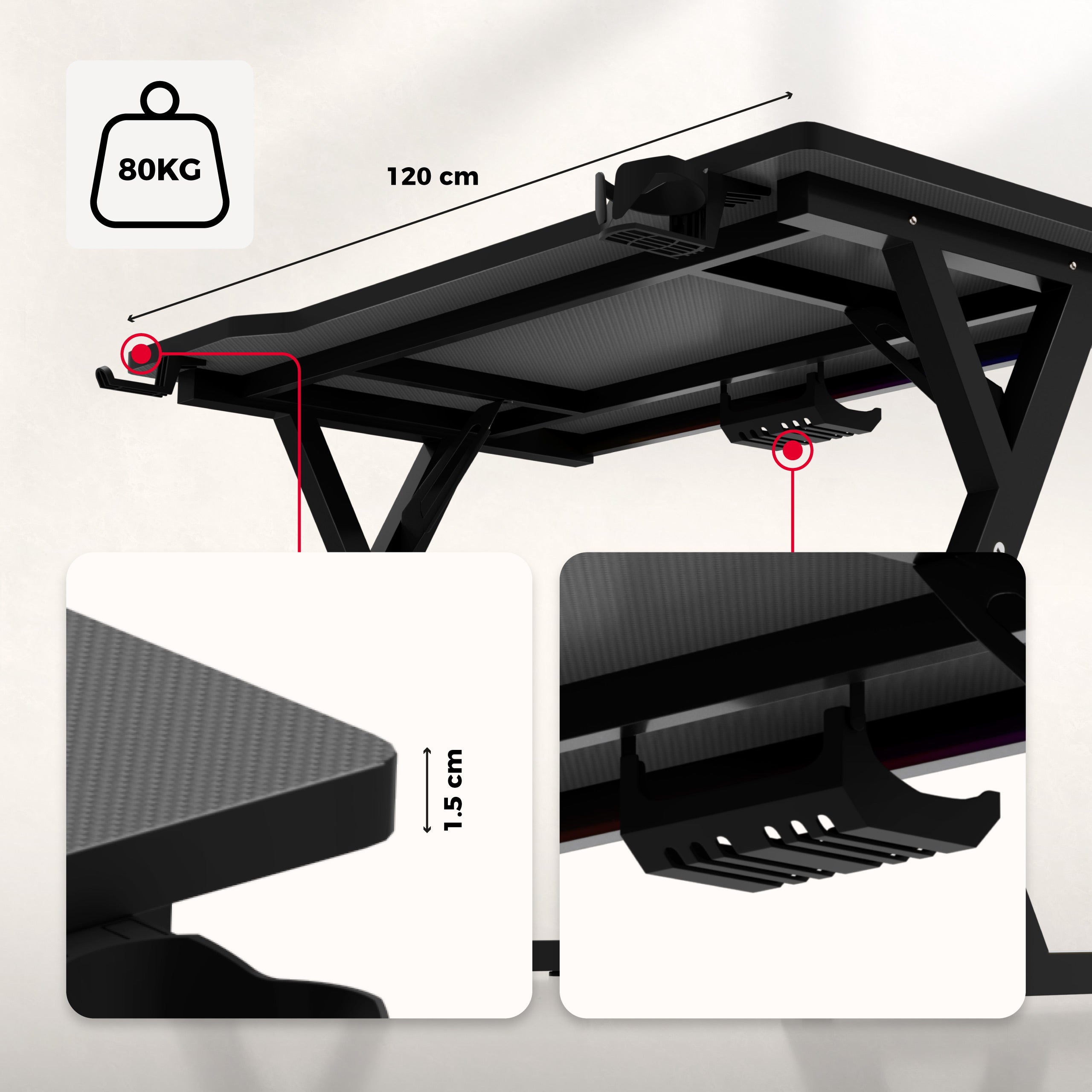 Gaming-Schreibtisch mit LED-Beleuchtung Huzaro Hero 2.4 RGB Black