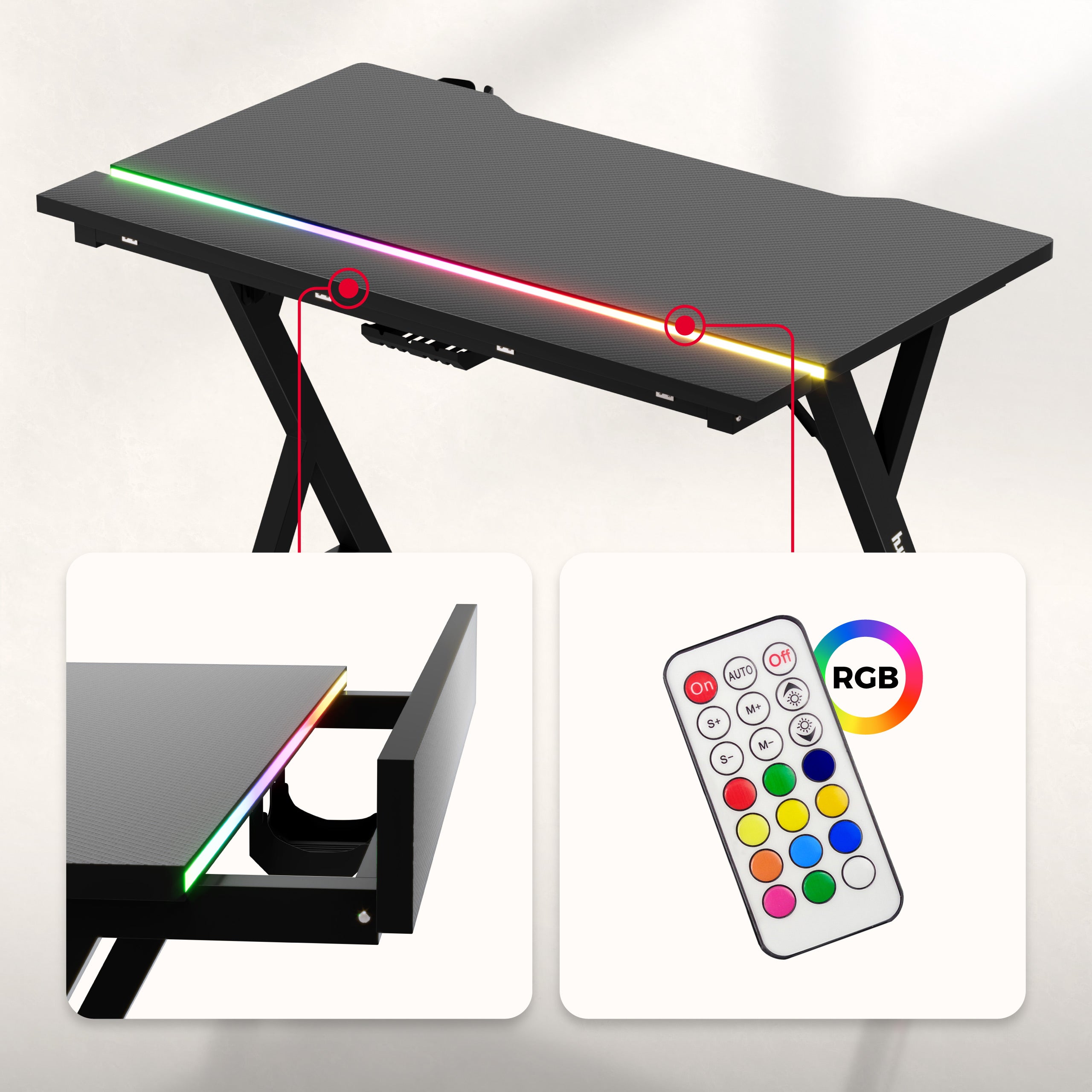 Gaming-Schreibtisch mit LED-Beleuchtung Huzaro Hero 2.4 RGB Black