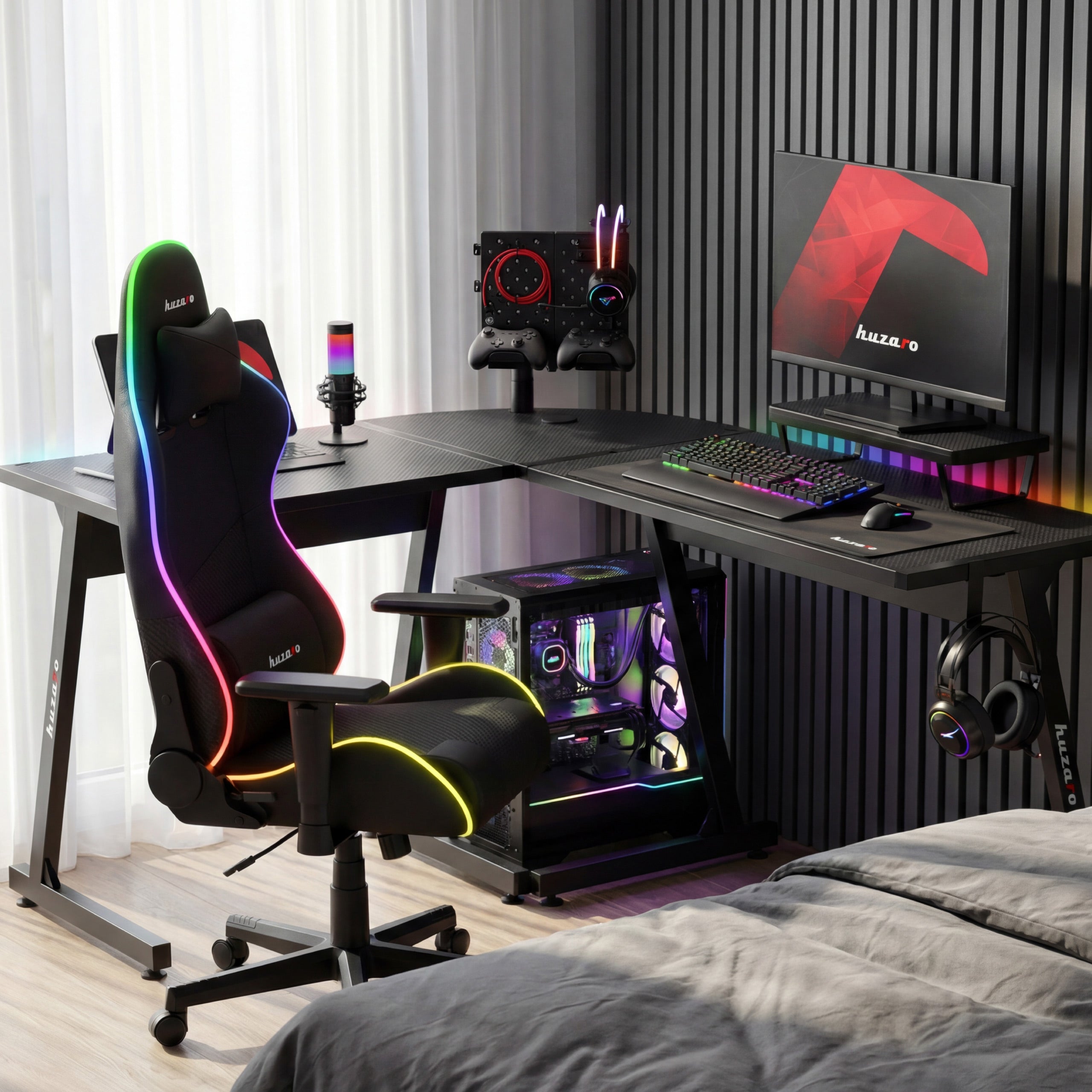 Gaming-Eckschreibtisch HUZARO Hero 6.0 RGB Smart Schwarz 147 cm