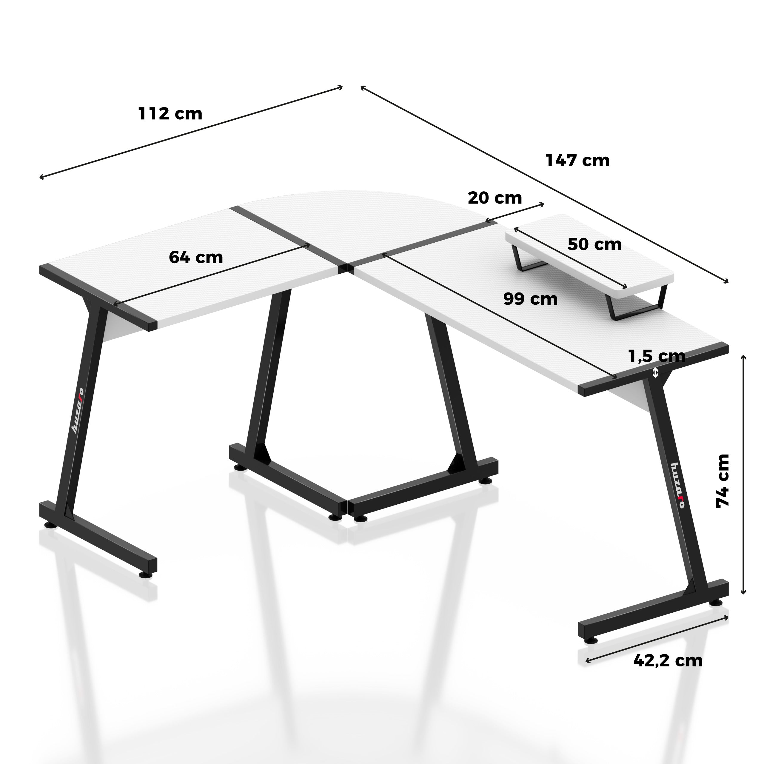 Gaming-Eckschreibtisch Huzaro Hero 6.0 White 147 cm