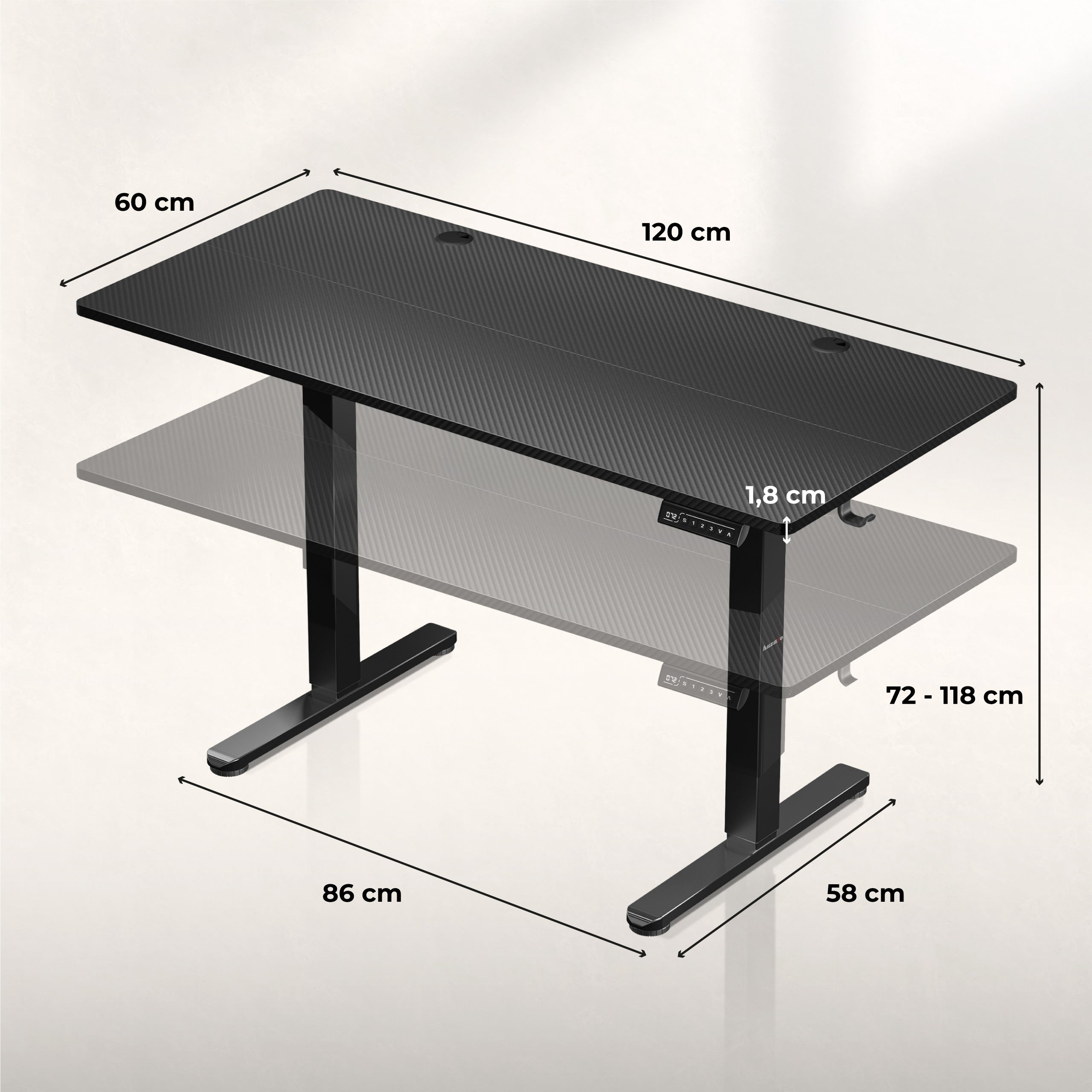 Elektrischer Schreibtisch Huzaro Hero 8.2 Black 120 cm