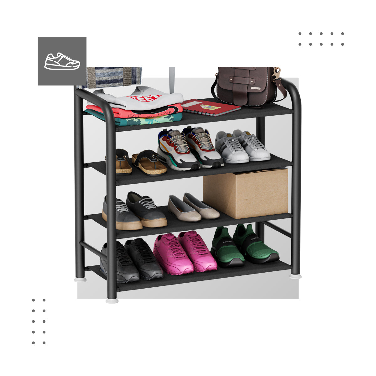Vier Schuhregale
