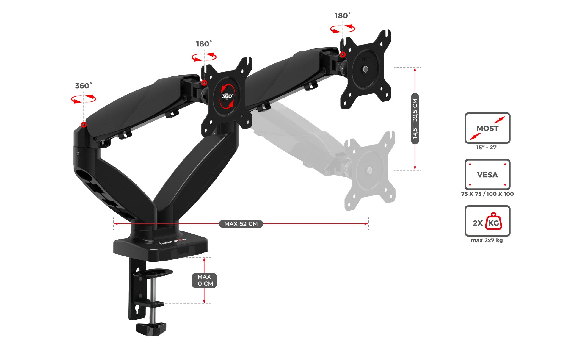 Drehbarer Monitorarm Huzaro Motion 2.2 für zwei Monitore