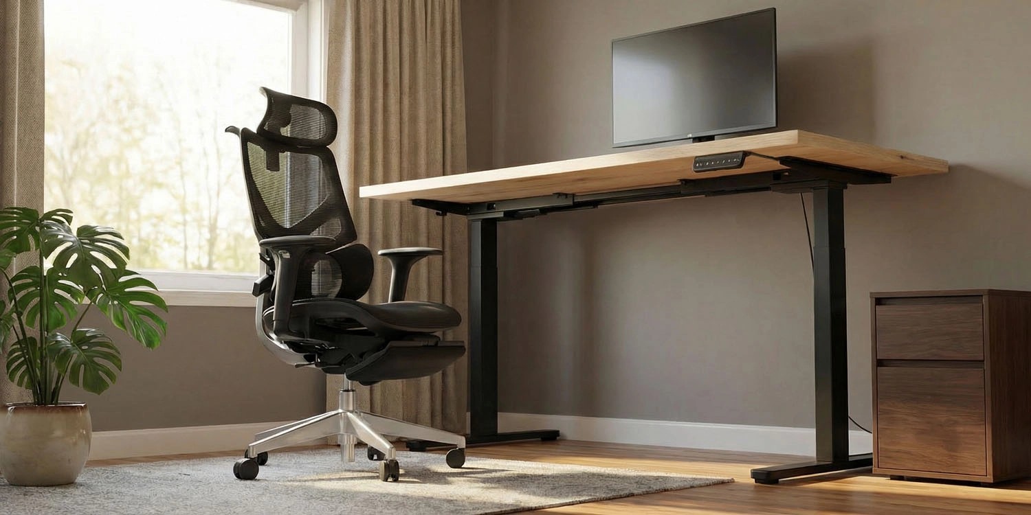 stelaż elektryczny z przytwierdzonym blatem