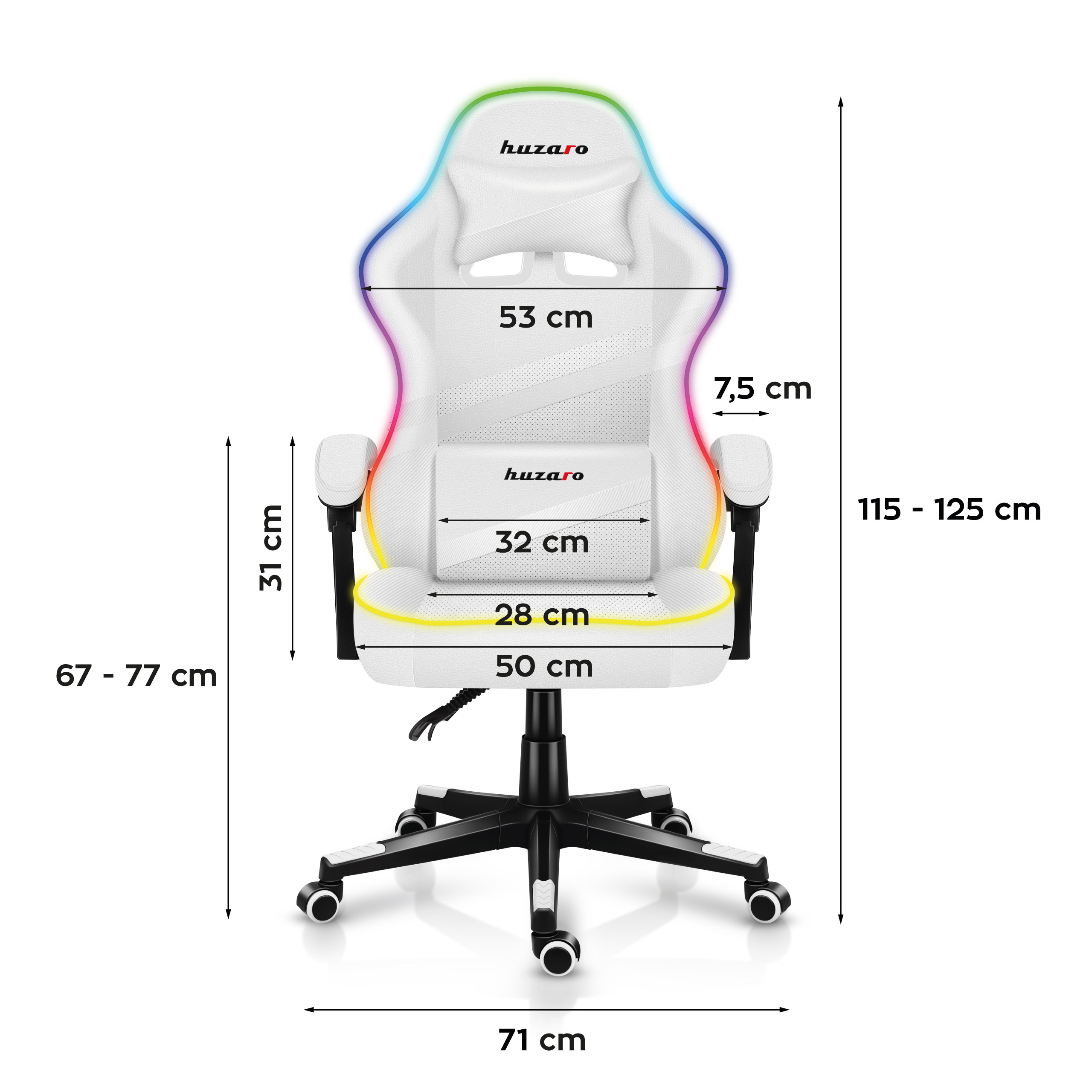 Wymiary fotela Huzaro Force 4.4 RGB Mesh