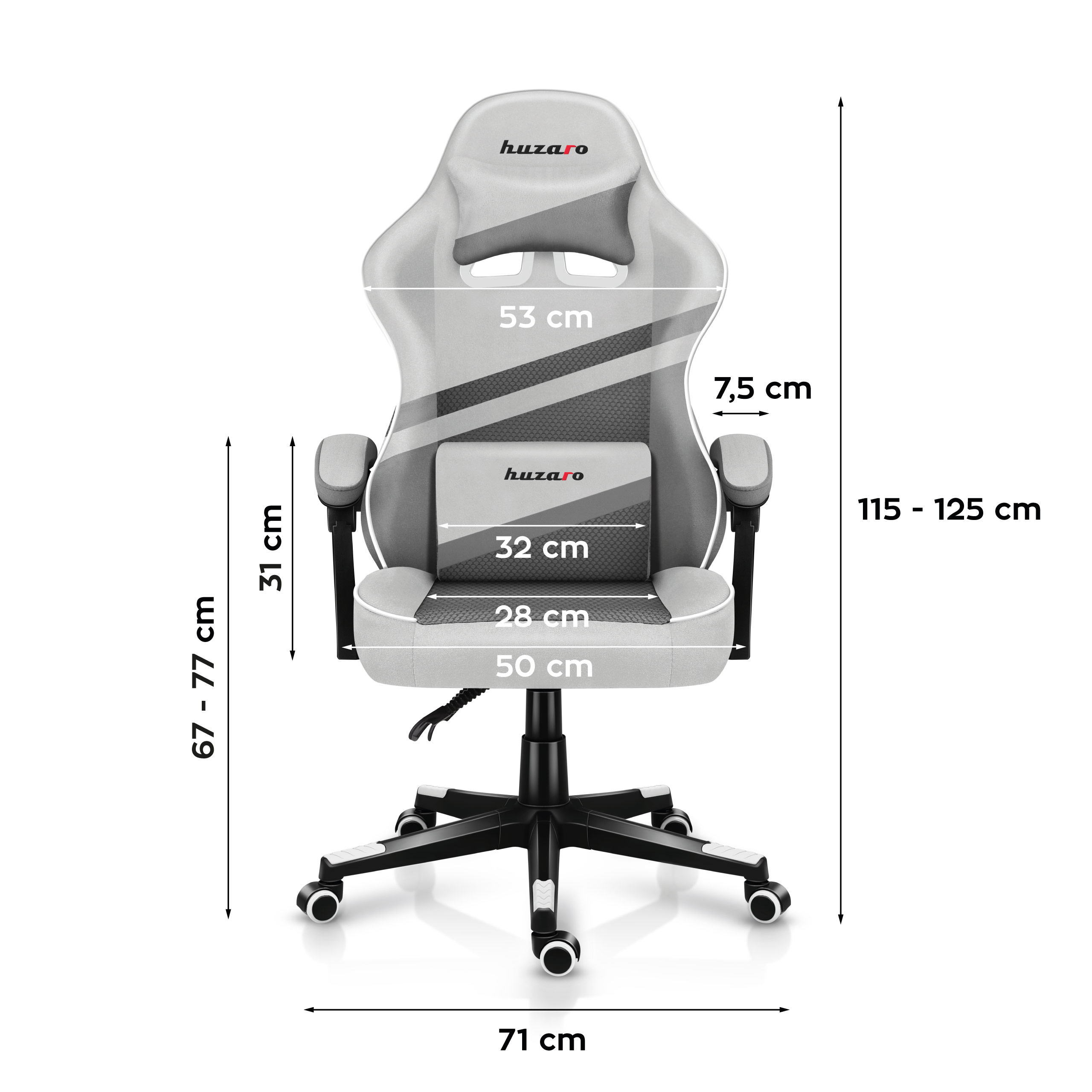 Wymiary fotela Huzaro Force 4.4 white mesh