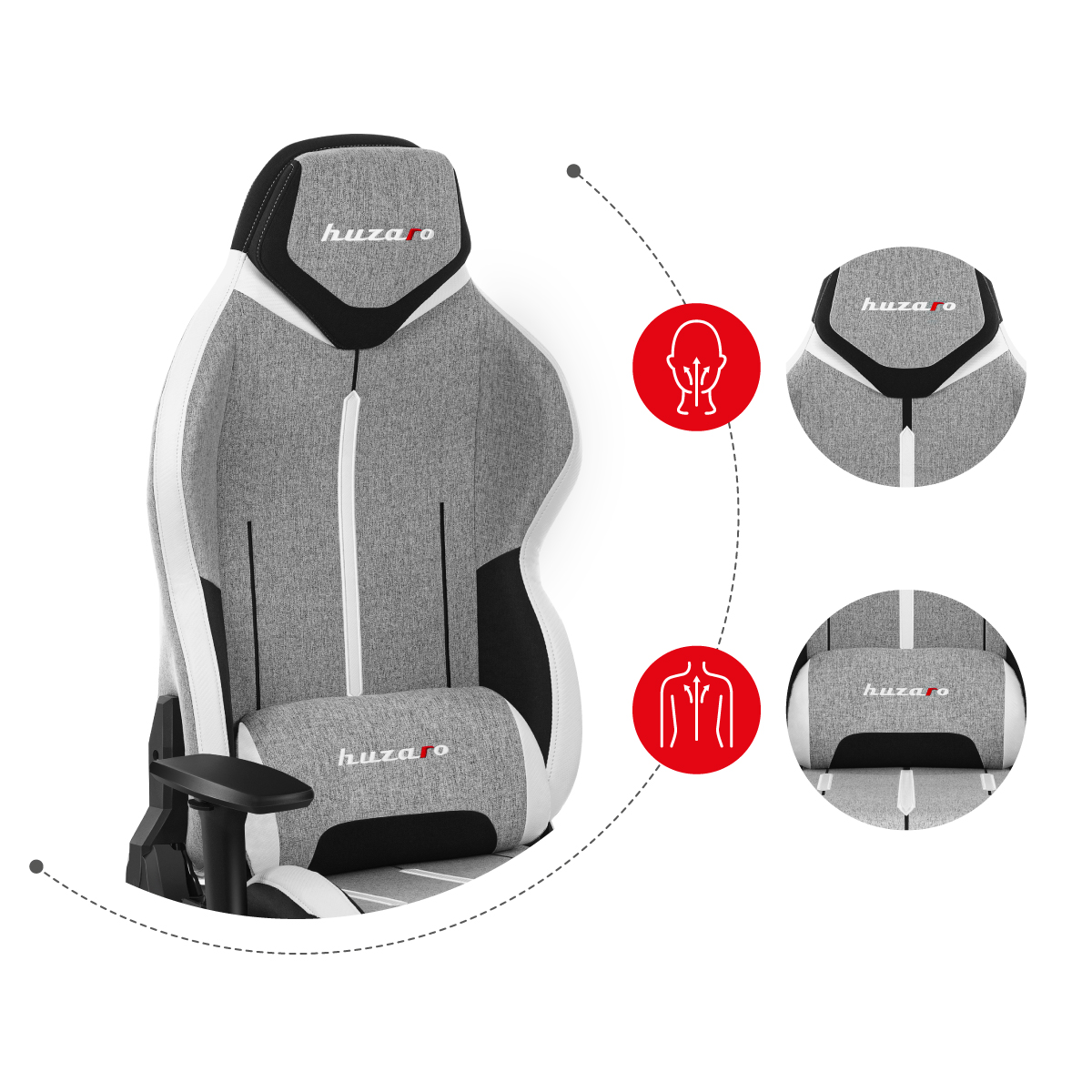 Poduszka lędźwiowa i poduszka mięśni karku fotela Huzaro Force 7.9 grey mesh