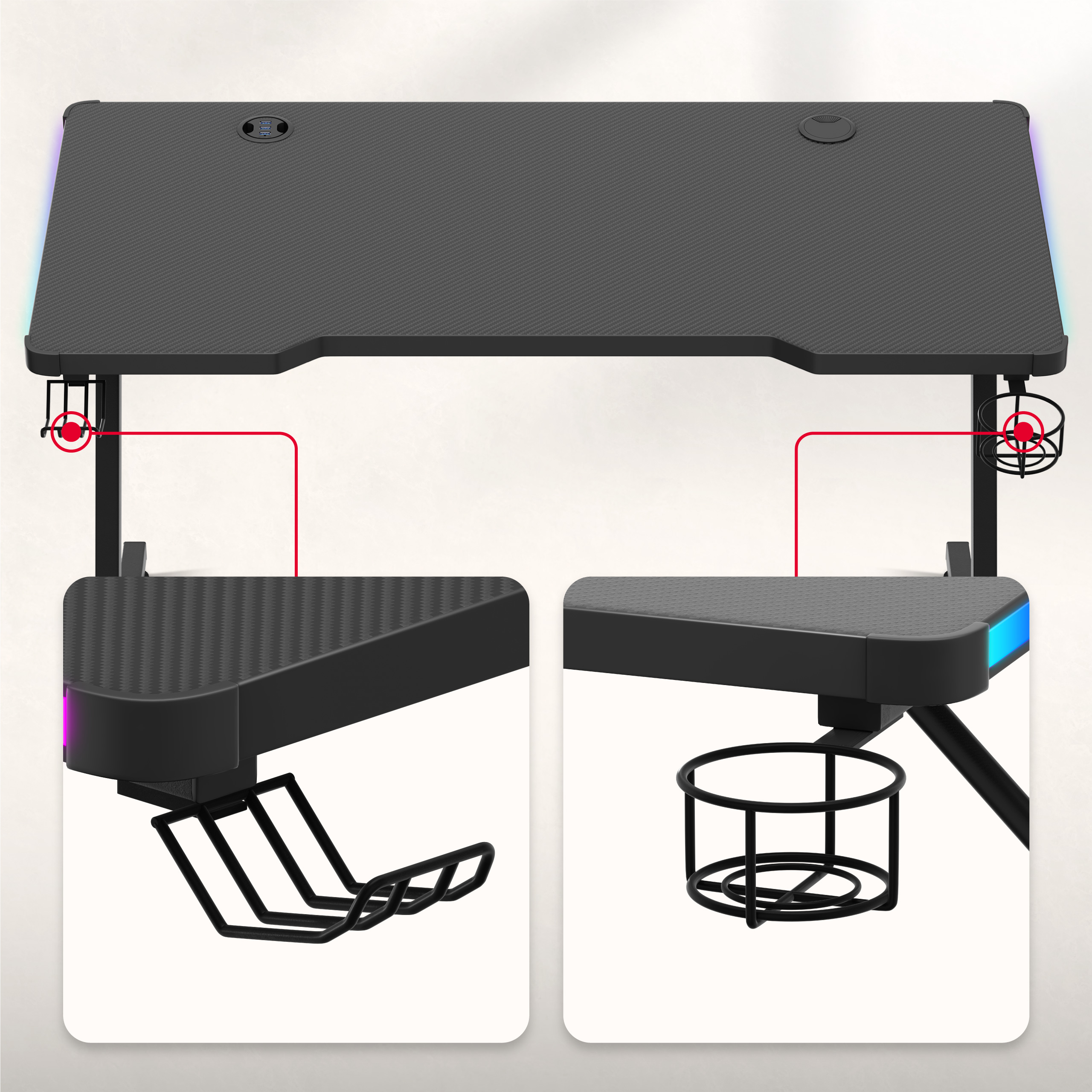Uchwyty na słuchawki i kubek w biurku Hero 2.5 RGB