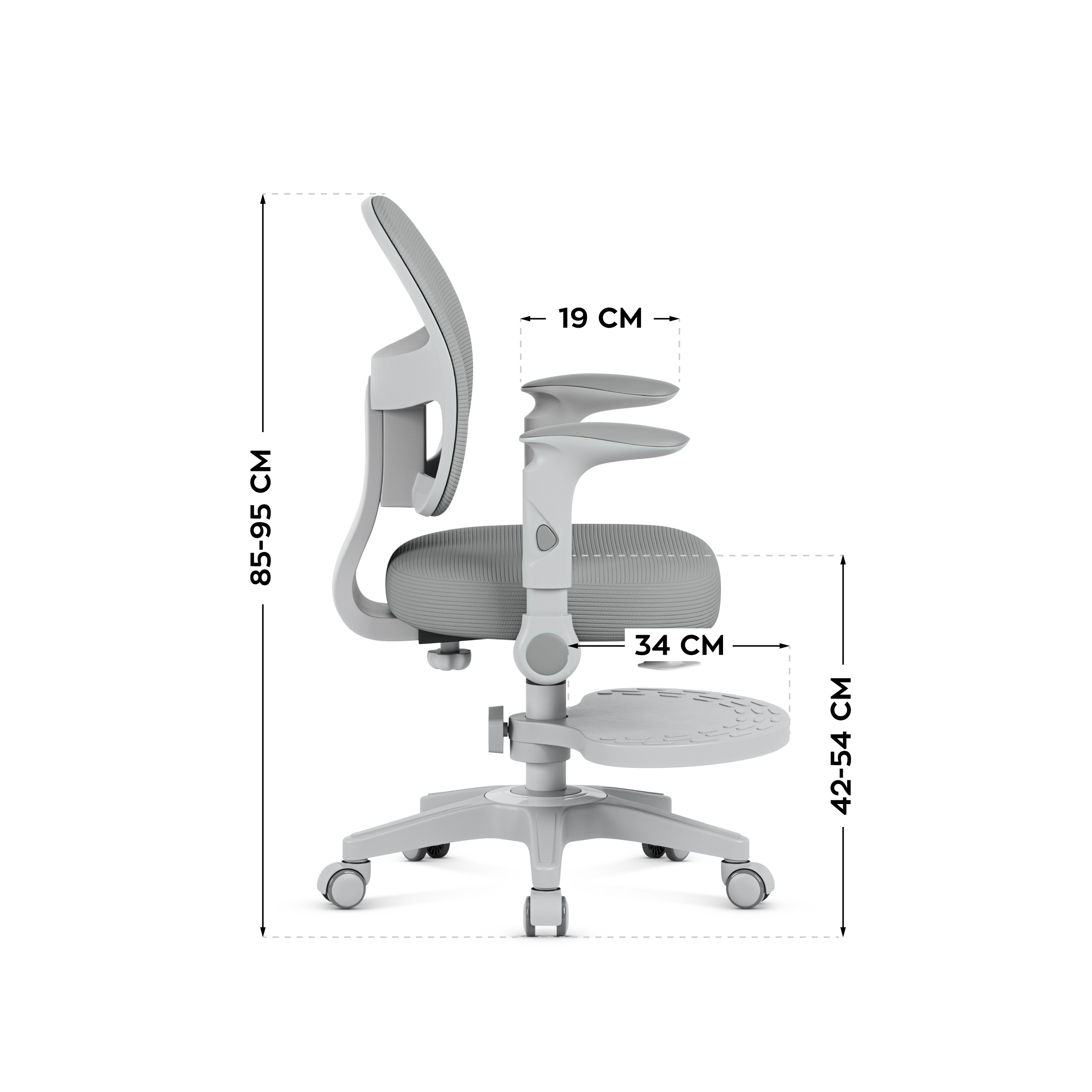 Wymiary fotela Junior 5.0 Grey