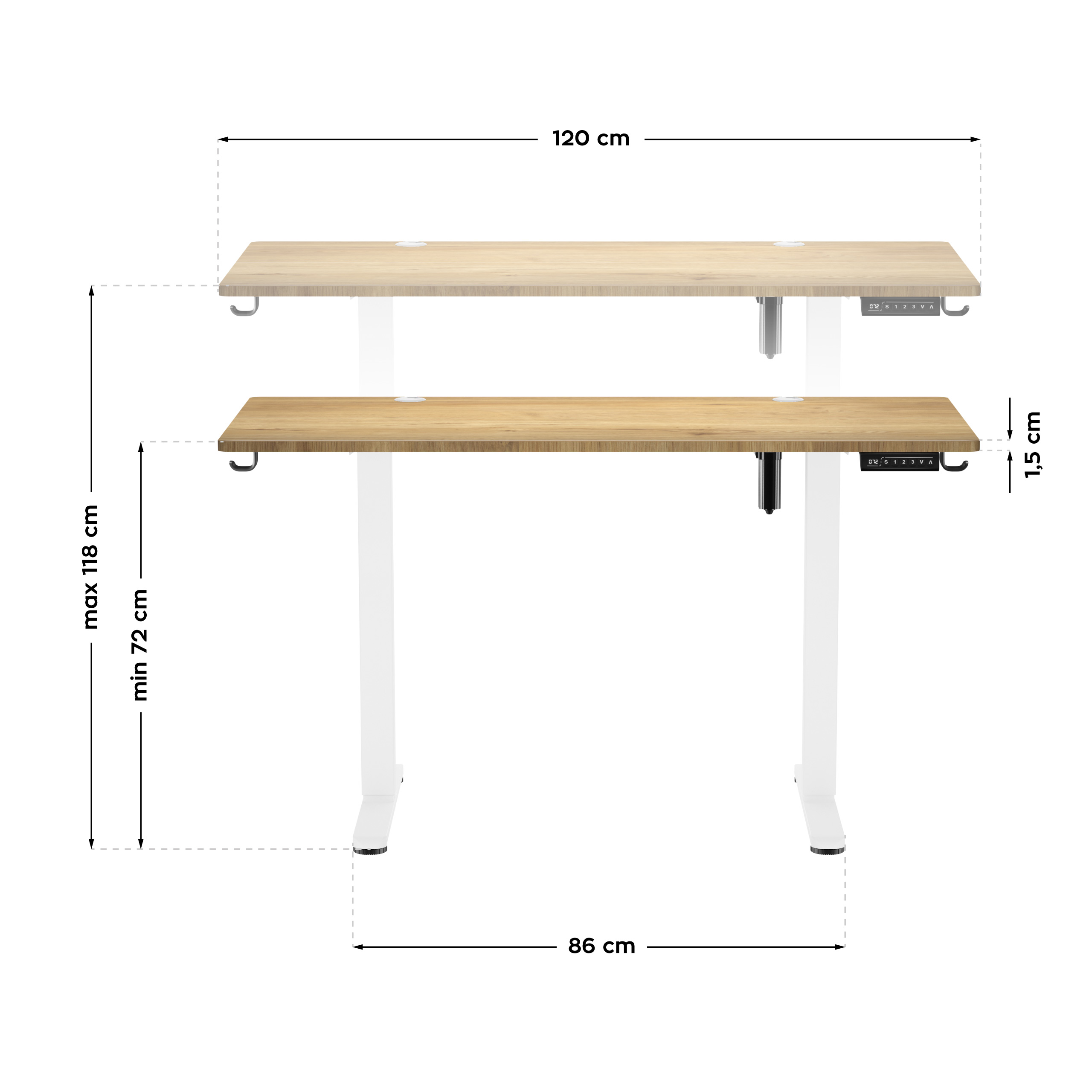 Wymiary biurka elektrycznego Lewa strona biurka elektrycznego Mark Adler Leader 7.0 Craft