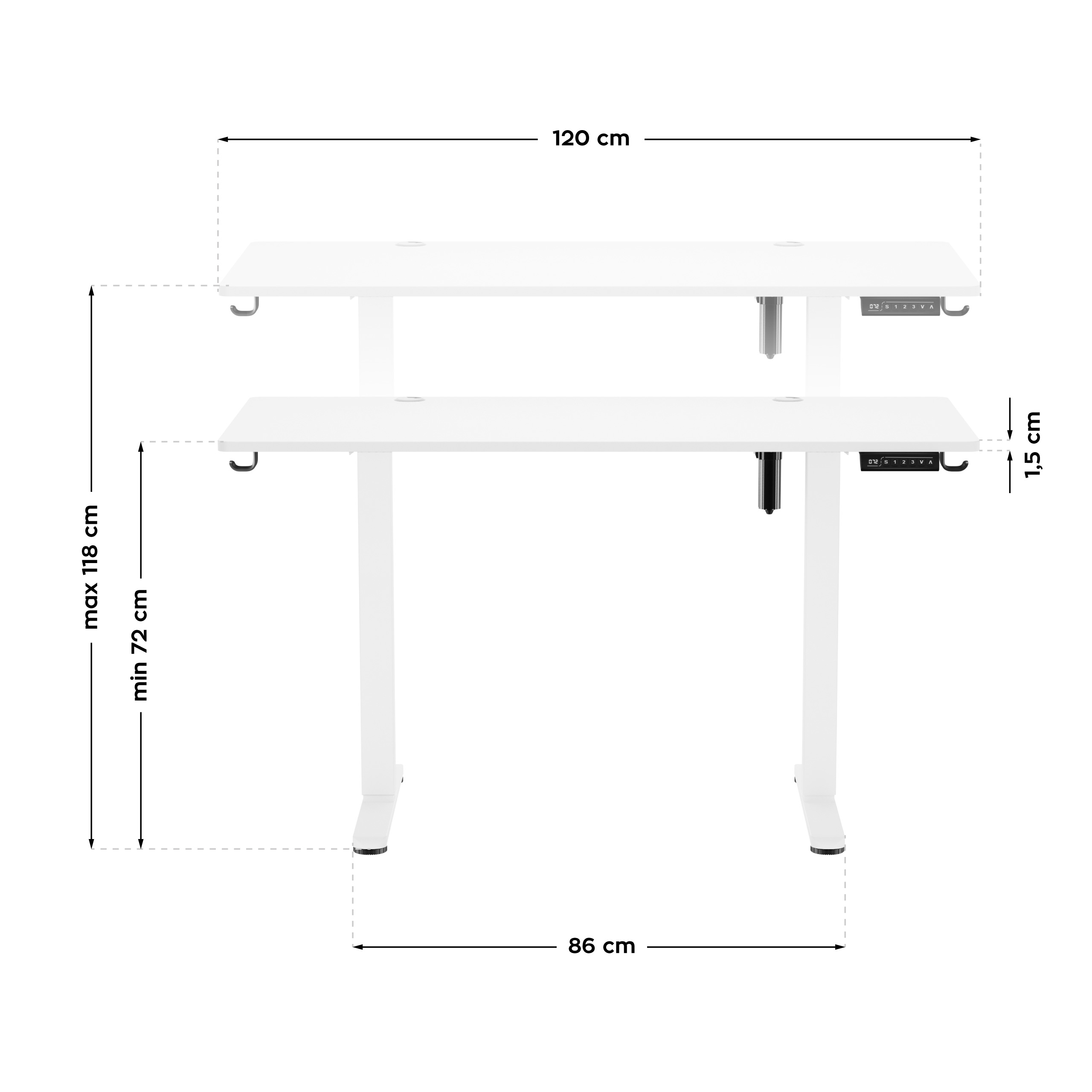 Wymiary biurka elektrycznego Lewa strona biurka elektrycznego Mark Adler Leader 7.0 White